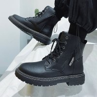 苏芈切尔西马丁靴男款冬季复古工装鞋高帮黑色保暖系带工作鞋