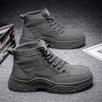 苏芈男鞋秋季英伦风高帮马丁靴男青少年户外耐磨内增高大头工装靴