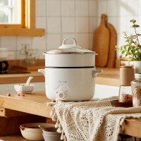 小熊(Bear)电热锅 电煮锅 小电锅 电蒸锅 宿舍小锅学生寝室泡面小火锅多功能锅DRG-C18K2 白色 配蒸笼