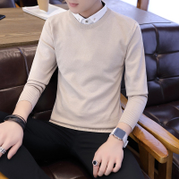 秋冬新款打底毛衣男士长袖衬衫领假两件男秋冬潮流套头针织衫 HOUQIYE