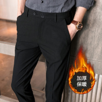 秋冬弹力西裤男士休闲裤男加绒厚薄款修身直筒商务正装西装男裤 HOUQIYE