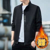 男士加绒外套秋冬季新款休闲夹克男衣服男装上衣青少年夹克加厚 HOUQIYE