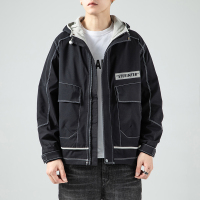 2022新款春秋季连帽工装夹克男士潮流大码衣服男生学生外套HOUQIYE