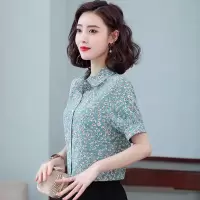 短袖衬衫女士2022宽松小菊碎花雪纺印花休闲夏季新款小众别致妈妈衬衣上衣HOUQIYE