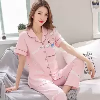 纯棉睡衣女2022春夏薄款短袖长裤两件套装大码全棉家居服韩版青年学生卡通HOUQIYE