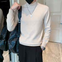 毛衣男2022秋冬新款纯色半高领修身针织打底衫青年学生潮牌韩版毛线衣HOUQIYE