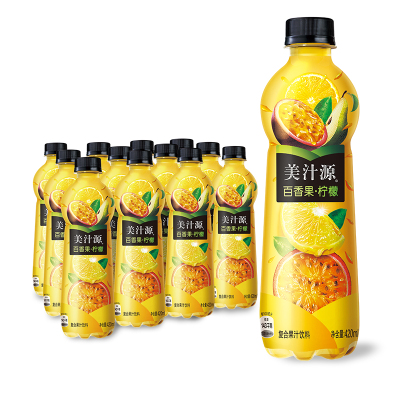 美汁源(Minute Maid) 百香果柠檬 420ml*12瓶 含果肉 果汁饮料 可口可乐荣誉出品