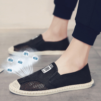 述雅亚麻帆布懒人渔夫鞋男2021新款透气老北京布鞋无鞋带夏季开车平底