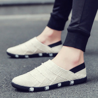 述雅夏季亚麻透气一脚蹬帆布鞋百搭潮流休闲老北京布鞋2021新款男鞋