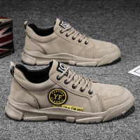 述雅2021春季新款男鞋工地工装潮鞋工作劳保板鞋休闲皮鞋户外登山软底