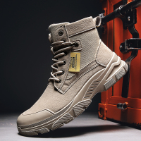述雅马丁靴男士夏季透气休闲潮鞋高帮户外沙漠大黄靴工装机车帆布短靴