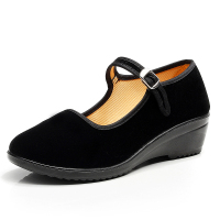 述雅老北京布鞋女鞋黑色坡跟工作鞋广场舞蹈鞋软底职业酒店鞋