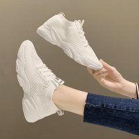 述雅春季女鞋2021新款网面透气跑步运动鞋夏款休闲小白鞋女单鞋潮鞋子