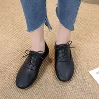 述雅女鞋工作鞋平底舒适软底黑色小皮鞋肯德基餐厅厨房防水妈妈鞋