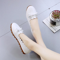 述雅牛筋底软面平底鞋女单鞋百搭2021春季新款女鞋圆头豆豆鞋春秋鞋子