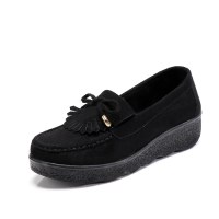 述雅老北京布鞋女春秋新款坡跟软底妈妈松糕鞋单鞋厚底圆头休闲豆豆鞋