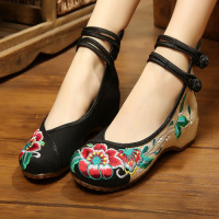 述雅2021民族风老北京女布鞋低跟高帮绣花鞋牛筋广场舞鞋大码单鞋