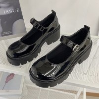 述雅小皮鞋日系女jk2021年新款春季厚底玛丽珍鞋大圆头漆皮复古赫本鞋