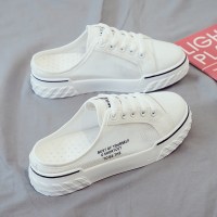 述雅2021年夏季新款小白鞋女鞋透气半拖网面网鞋外穿休闲百搭布鞋