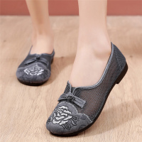 述雅夏季老北京布鞋女网鞋平底绣花透气中老年单鞋软底舒适复古妈妈鞋