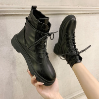 述雅网红厚底马丁靴女2021年新款英伦风ins潮瘦瘦靴复古黑色机车短靴