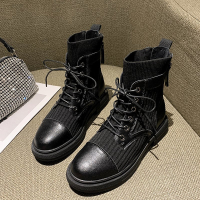 述雅马丁靴女春秋单靴2021年新款英伦风靴子ins潮百搭针织袜靴女短靴