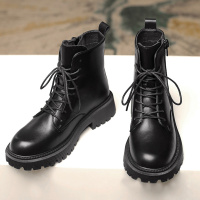 述雅马丁靴女加绒2021秋冬季新款英伦风系带厚底机车薄款短靴骑士靴子