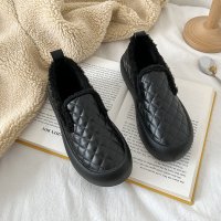 述雅千鸟格毛毛鞋2021冬季新款网红ins潮一脚蹬厚底鞋百搭时尚女鞋