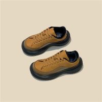 述雅韩版系带圆头松糕底单鞋2021秋冬新款加绒厚底休闲鞋面包鞋老爹鞋