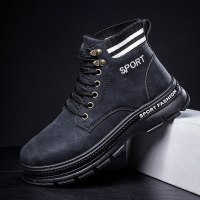 述雅凌丝2021冬季新款马丁靴男潮流百搭韩版透气高帮英伦风工装皮面潮鞋
