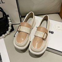 述雅乐福鞋女2022年冬季新款金属一脚蹬粗跟时尚百搭日系小皮鞋