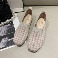 述雅复古千鸟格网鞋女2022年春季新款一脚蹬平底鞋百搭透气休闲鞋