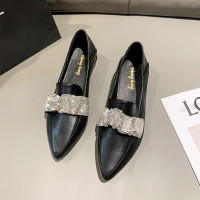 述雅水钻尖头单鞋女2022年春季新款一脚蹬粗跟仙女风工作鞋