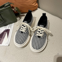述雅千鸟格小白鞋女2022新款春季百搭休闲系带板鞋ins原创鞋