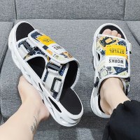 述雅2022年新款拖鞋男潮室外穿一字拖男士两用开车穿运动沙滩凉鞋