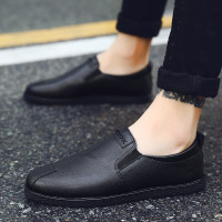 苏芈厨师鞋防水防滑皮鞋潮流全黑色豆豆懒人男鞋子酒店厨房上班工作鞋