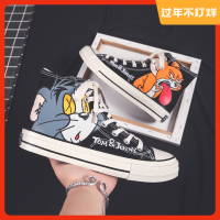 苏芈猫和老鼠联名帆布鞋男高帮百搭涂鸦布鞋秋季透气板鞋手绘动漫潮鞋