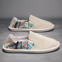 苏芈老北京布鞋男鞋夏季透气休闲百搭一脚蹬懒人渔夫草编鞋亚麻帆布鞋