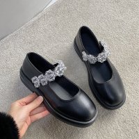 苏芈2021年春季新款英伦小皮鞋女赫本风复古玛丽珍鞋水晶魔术贴单鞋子
