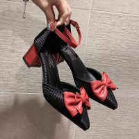 苏芈法式少女高跟鞋女2021春季新款韩版百搭一字扣仙女风粗跟尖头单鞋