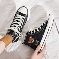 苏芈小熊板鞋ins潮女鞋2021年春季新款学生韩版ulzzang百搭高帮帆布鞋