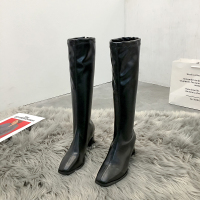 苏芈槿岸不过膝长筒靴女2020秋季新款高跟高筒长靴网红ins潮粗跟方头靴子