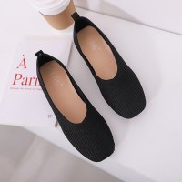 苏芈方头单鞋女中跟2021春夏季软底一脚蹬飞织布鞋浅口粗跟工作鞋低跟