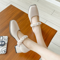 苏芈槿岸单鞋百搭2021新款秋季法式高中跟粗跟玛丽珍女鞋珍珠温柔风晚晚鞋