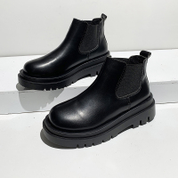 苏芈烟筒切尔西靴女2021秋季新款厚底增高百搭英伦风炸街小短靴马丁靴