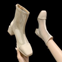 苏芈马丁靴女2021年新款高跟鞋春秋韩版方头粗跟网红瘦瘦靴短靴子