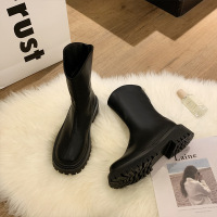 苏芈英伦风复古v口西部短靴女2021秋季新款粗跟网红后拉链马丁靴