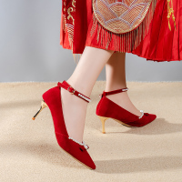 苏芈婚鞋女2021年新款中式秀禾服新娘鞋不累脚红色高跟鞋孕妇可穿