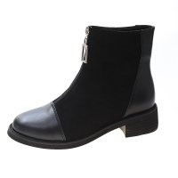 苏芈马丁靴女英伦风2021秋冬新款网红百搭前拉链粗跟短靴子黑色瘦瘦靴