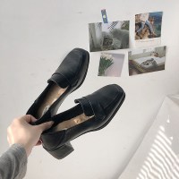 苏芈小皮鞋女春季英伦风ins百搭复古方头单鞋春秋中跟粗跟加绒乐福鞋